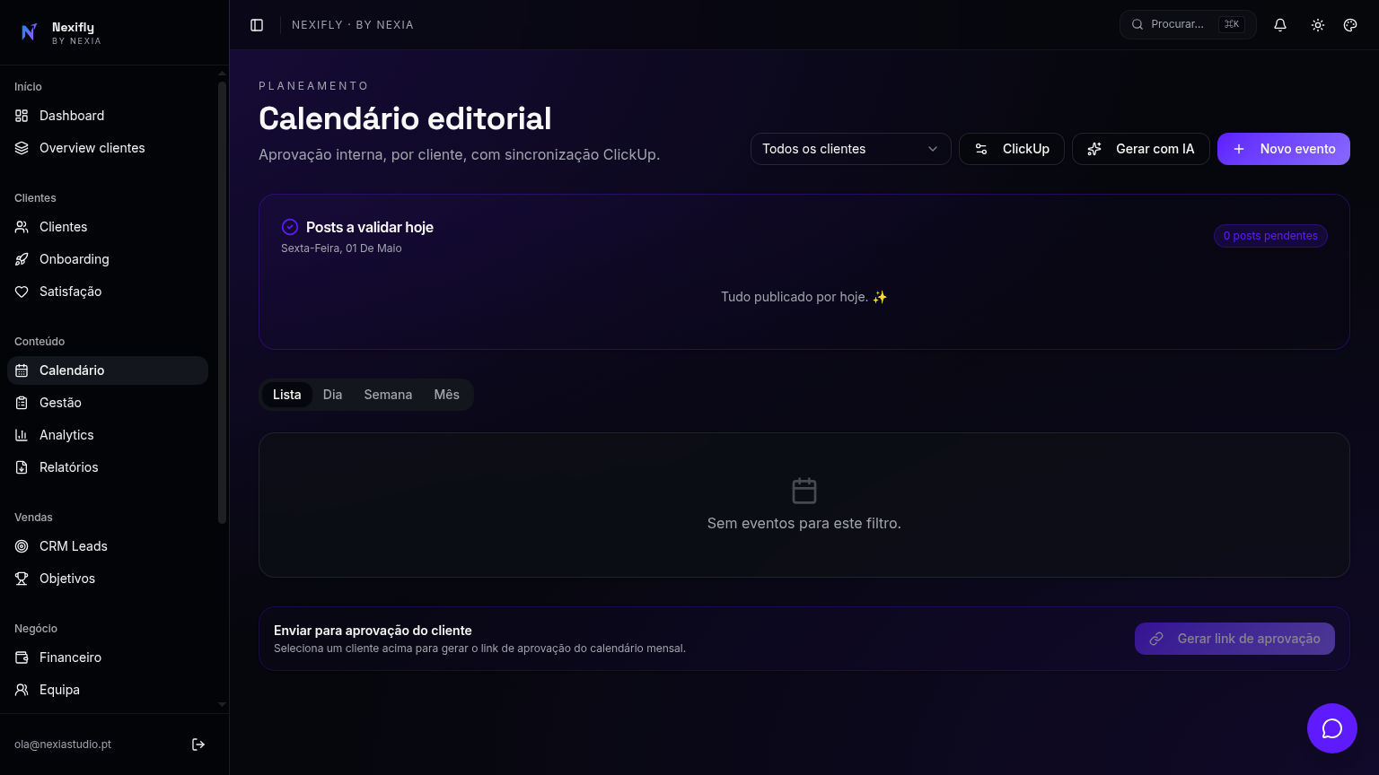 Calendário editorial — Nexifly